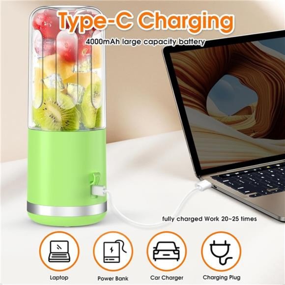 Portable Blender, Mini Blender USB C Rechargeable, 15.2 Oz, Green - Picture 5 of 7